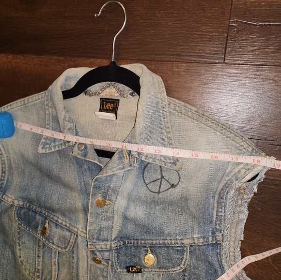 1970's Lee hand painted Pink Floyd distressed denim vest Mens M - Picture 17 of 17